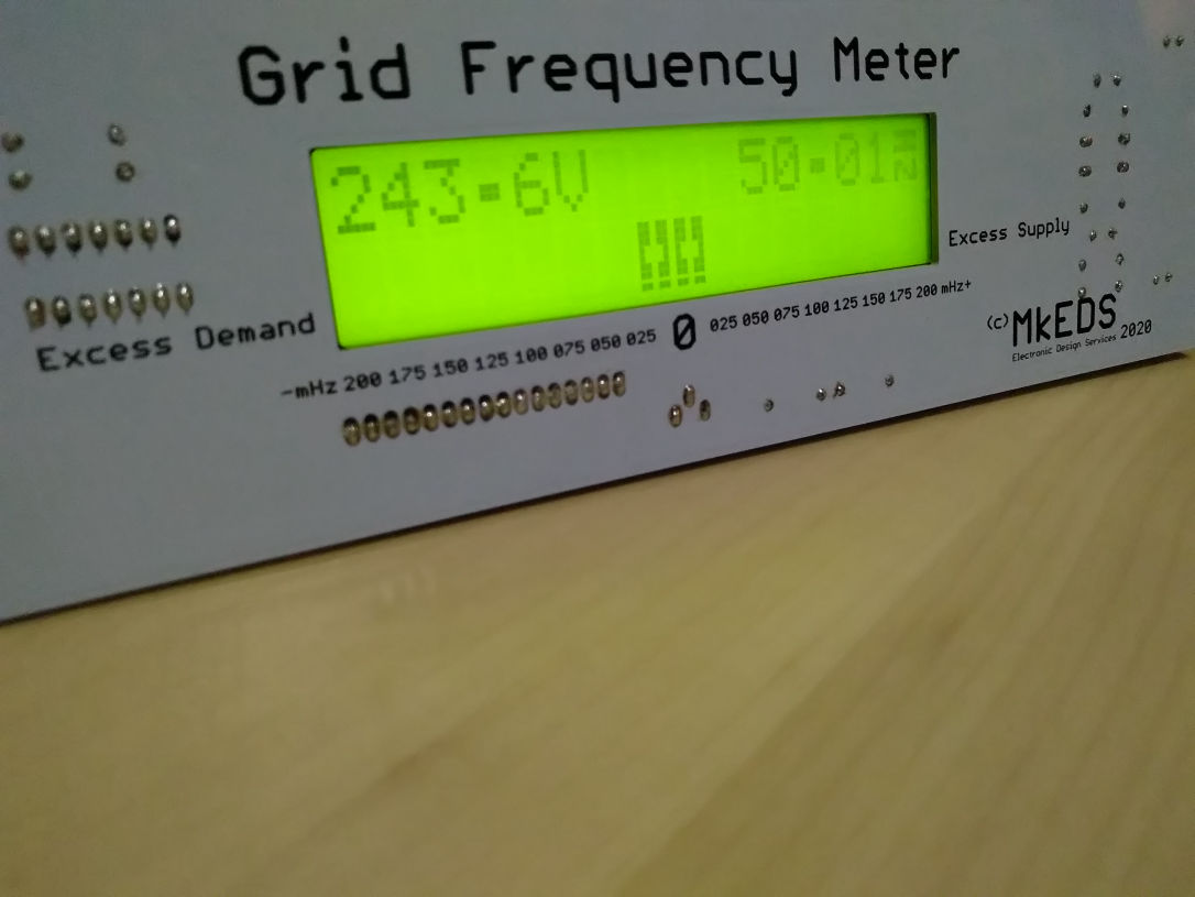 Grid Frequency Meter, angled, showing the PCB.